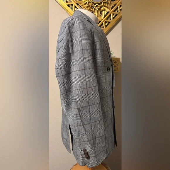 Paul Fredrick Gray Plaid Double-Breasted Blazer
